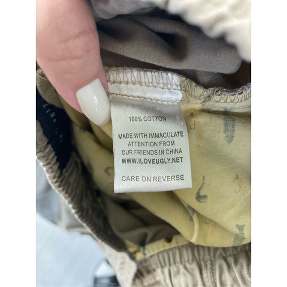 I Love Ugly Tapered Jogger Pants‎ Men M Beige Casual Zip Ankle Urban Streetwear - Picture 9 of 12